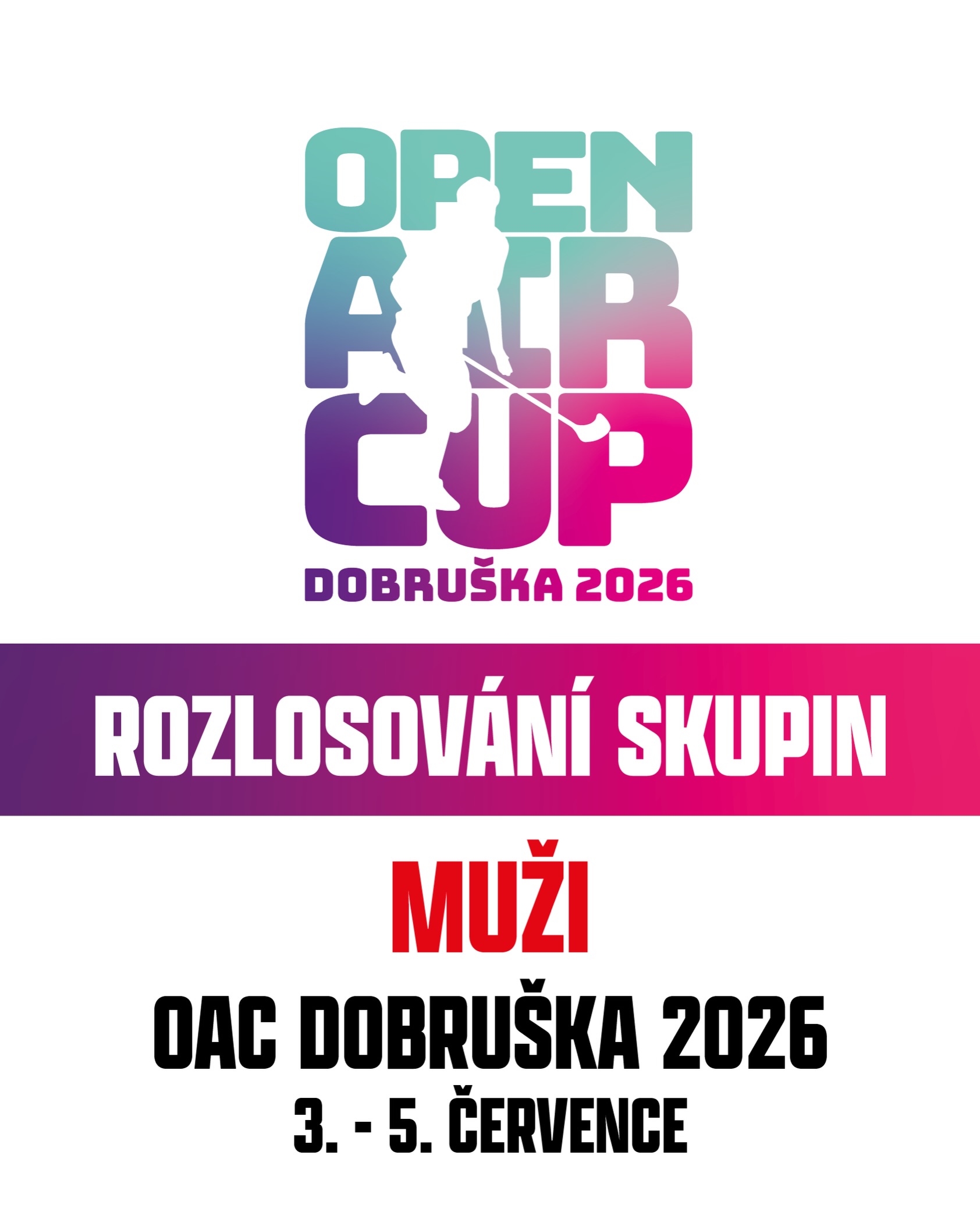 OAC 2026: ROZPIS ZÁPASŮ JE PRÁVĚ VENKU!
Týmy hlavního turnaje, dočkaly jste se.
Právě jsme na webu zveřejnili kompletní zápasový rozpis pro Open Air Cup Dobruška 2026!
Letošní ročník přinese opět obrovskou porci florbalu ve 4 kategoriích (Muži, Ženy, Veteráni a Veteráni 45+).  Celý turnajový maraton odehrajeme paralelně na 9 hřištích.

👉 Kompletní rozpis s přesnými časy zápasů a rozřazením na hřiště najdete právě teď na našem webu www.openaircup.cz.

Těšíme se na vás v Dobrušce! 👋".